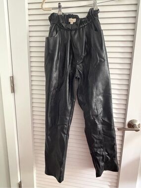 Black Faux Leather Paperbag Waist Trousers